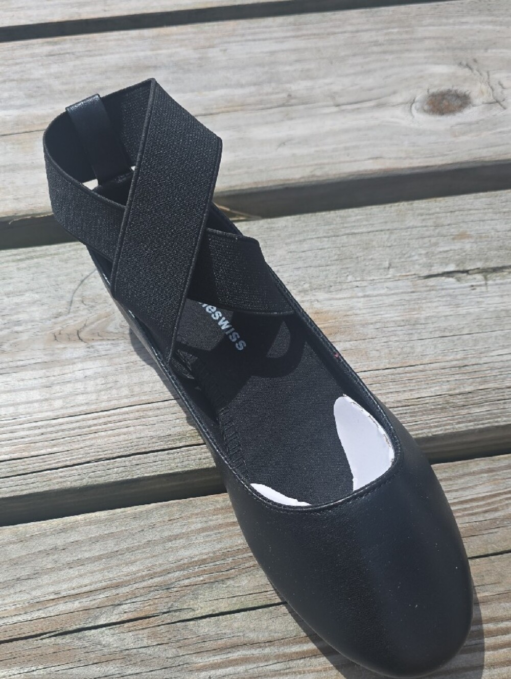Alpine Swiss Black Girls Elastic Cross-Strap Ballet Flats - Picture 4 of 7